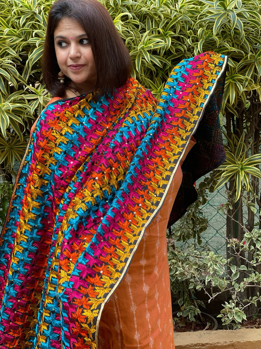 Handmade Phulkari Dupatta in Cotton