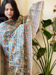 Handpainted Madhubani Dupatta in Pure Tussar Silk