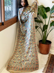 Handpainted Madhubani Dupatta in Pure Tussar Silk