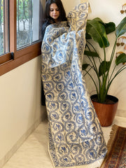 Handpainted Madhubani Dupatta in Pure Tussar Silk