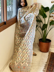 Handpainted Madhubani Dupatta in Pure Tussar Silk