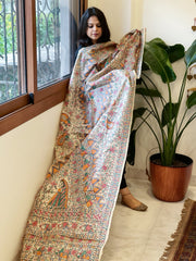 Handpainted Madhubani Dupatta in Pure Tussar Silk