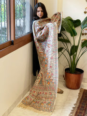 Handpainted Madhubani Dupatta in Pure Tussar Silk