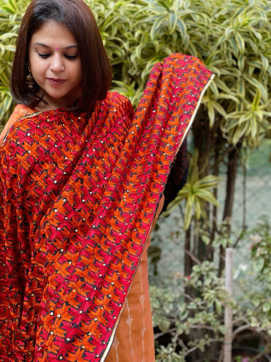 Handmade Phulkari Dupatta in Cotton
