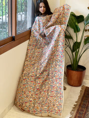 Handpainted Madhubani Dupatta in Pure Tussar Silk