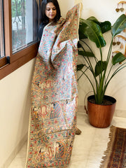 Handpainted Madhubani Dupatta in Pure Tussar Silk