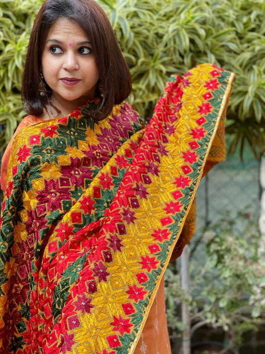 Handmade Phulkari Dupatta in Cotton