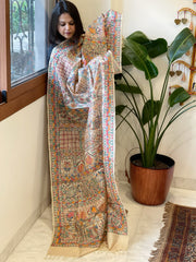 Handpainted Madhubani Dupatta in Pure Tussar Silk