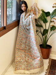 Handpainted Madhubani Dupatta in Pure Tussar Silk