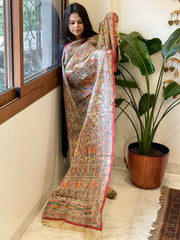 Handpainted Madhubani Dupatta in Pure Tussar Silk