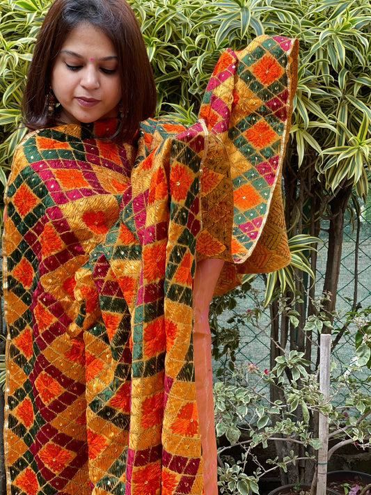 Handmade Phulkari Dupatta in Cotton