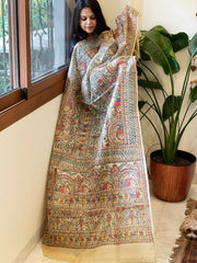 Handpainted Madhubani Dupatta in Pure Tussar Silk