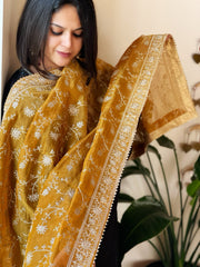 Yellow Tissue Dupatta with Thread & Sequin Embroidery