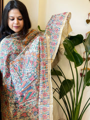 Handpainted Madhubani Dupatta in Pure Tussar Silk