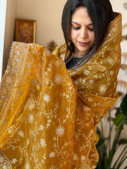 Yellow Tissue Dupatta with Thread & Sequin Embroidery