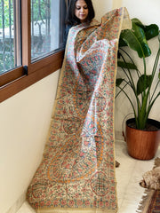 Handpainted Madhubani Dupatta in Pure Tussar Silk