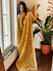 Yellow Tissue Dupatta with Thread & Sequin Embroidery