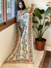 Handpainted Madhubani Dupatta in Pure Tussar Silk