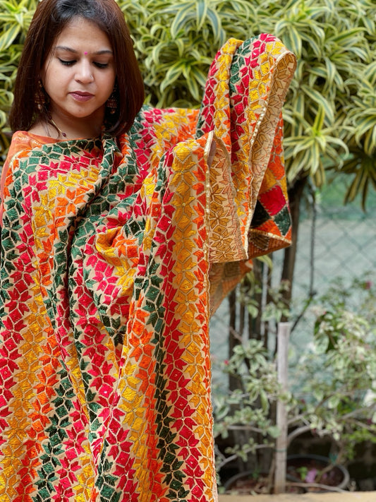 Handmade Phulkari Dupatta in Cotton