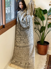 Handpainted Madhubani Dupatta in Pure Tussar Silk