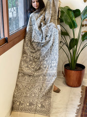 Handpainted Madhubani Dupatta in Pure Tussar Silk