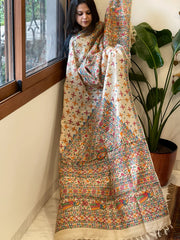 Handpainted Madhubani Dupatta in Pure Tussar Silk