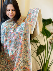 Handpainted Madhubani Dupatta in Pure Tussar Silk