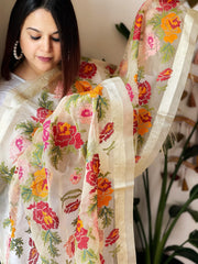 Organza Dupatta with cross-stitch embroidery