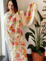 Organza Dupatta with cross-stitch embroidery