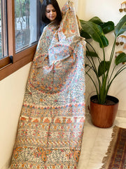 Handpainted Madhubani Dupatta in Pure Tussar Silk