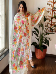 Organza Dupatta with cross-stitch embroidery