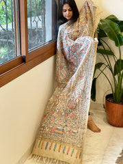 Handpainted Madhubani Dupatta in Pure Tussar Silk