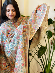 Handpainted Madhubani Dupatta in Pure Tussar Silk