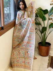 Handpainted Madhubani Dupatta in Pure Tussar Silk