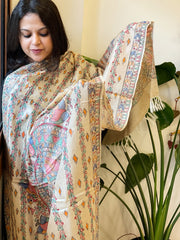 Handpainted Madhubani Dupatta in Pure Tussar Silk