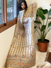Handpainted Madhubani Dupatta in Pure Tussar Silk