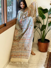 Handpainted Madhubani Dupatta in Pure Tussar Silk