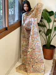 Handpainted Madhubani Dupatta in Pure Tussar Silk