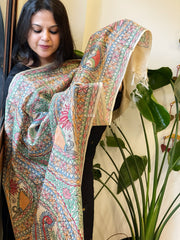 Handpainted Madhubani Dupatta in Pure Tussar Silk