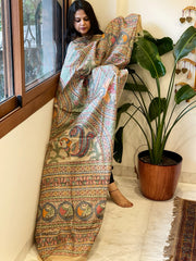 Handpainted Madhubani Dupatta in Pure Tussar Silk