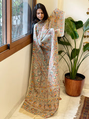 Handpainted Madhubani Dupatta in Pure Tussar Silk