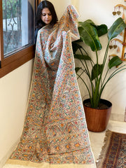 Handpainted Madhubani Dupatta in Pure Tussar Silk
