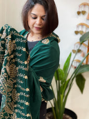 Green Crepe Dupatta with Pearl, Cut Daana, Gold Thread & Sequin Embroidery