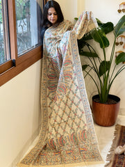 Handpainted Madhubani Dupatta in Pure Tussar Silk
