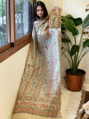 Handpainted Madhubani Dupatta in Pure Tussar Silk