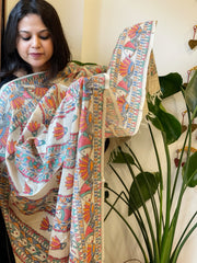 Handpainted Madhubani Dupatta in Pure Tussar Silk