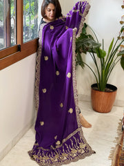 Purple Crepe Dupatta with Pearl, Cut Daana, Gold Thread & Sequin Embroidery