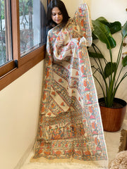 Handpainted Madhubani Dupatta in Pure Tussar Silk