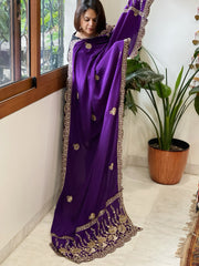 Purple Crepe Dupatta with Pearl, Cut Daana, Gold Thread & Sequin Embroidery