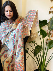 Handpainted Madhubani Dupatta in Pure Tussar Silk